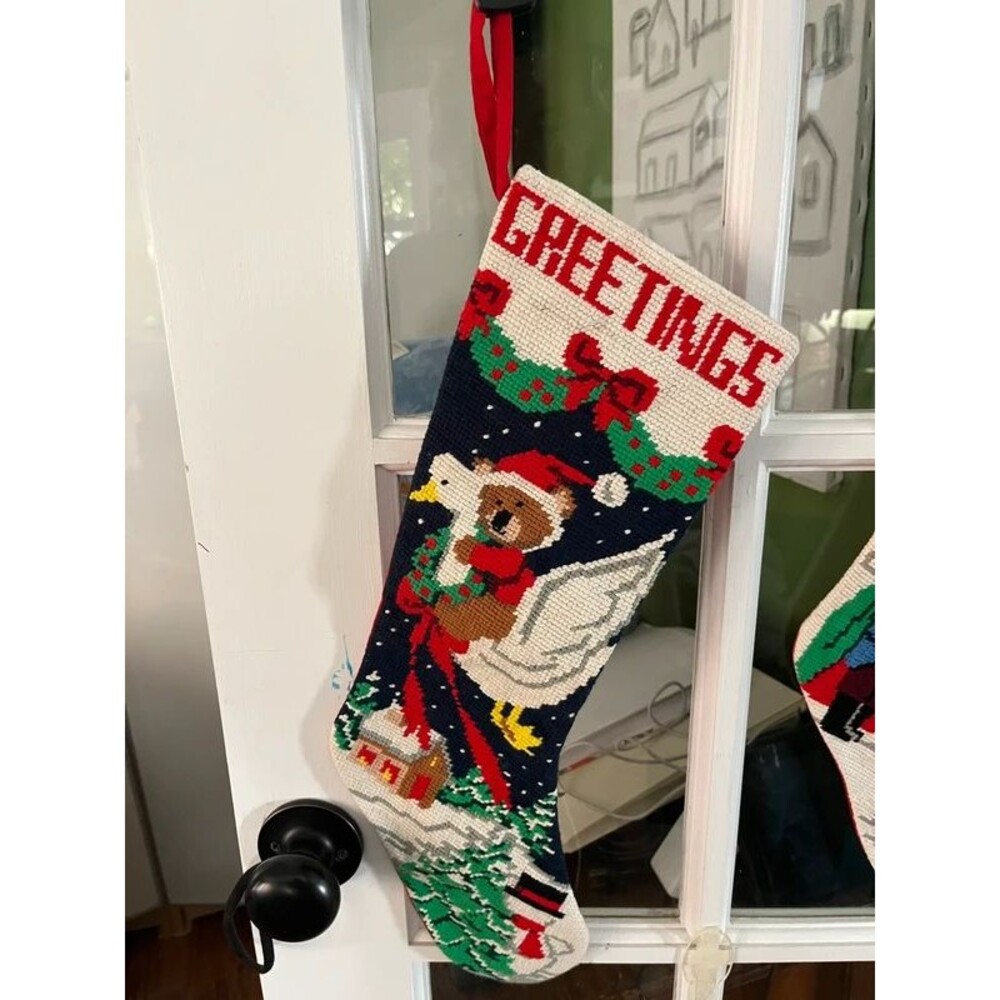 Vintage Cross Stitch Stocking Bear Greetings